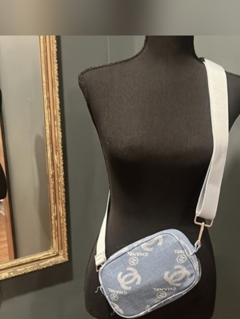Light Blue Denim Bag, Denim & Gold Chain